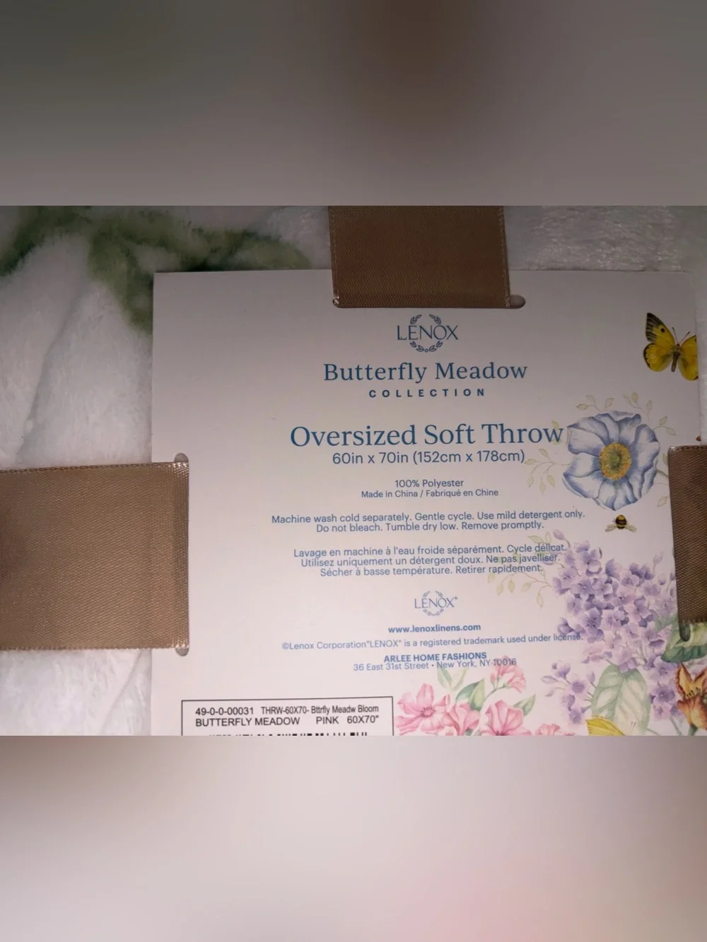 Lenox butterfly meadow bloom pink throw  NWT
